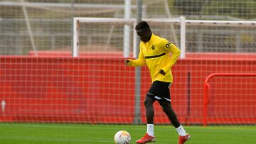 Amath Ndiaye, jugador del RCD Mallorca, durante un entrenamiento.