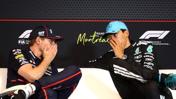 Max Verstappen (Red Bull) y George Russell (Mercedes). Montreal, Canadá. F1 2025.
