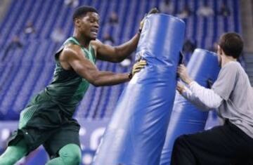 Antes del positivo por marihuana, Randy Gregory había declarado que se veía como número 1 del draft. En su año con la universidad de Nebraska, el ambicioso jugador consiguió 64 tackles, 10,5 sacks y una intercepción que retornó para touchdown, empezando como titular en 10 de sus 13 encuentros. Estos números le sirivieron para ser elegido en el primer equipo de su conferencia, la All-Big Ten. Antes de Nebraska, Gregory había jugado en Arizona Western College, consiguiendo en 2011 82 tackles y 9 sacks y perdiéndose la temporada 2012 por lesión.