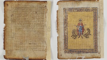 Página perdida de Arquímedes con anotaciones sobre geometría.