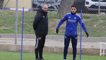 JIM y Bermejo, durante un entrenamiento del Real Zaragoza.