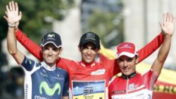 Contador, Valverde y Purito Rodr&iacute;guez, en el podio de la Vuelta.