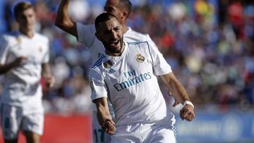 Benzema tras marcar en Getafe.