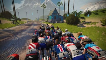 Imagen de una competición de ciclismo virtual en Zwift.