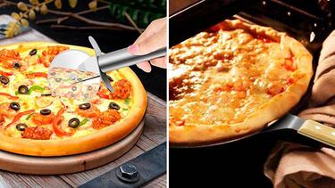 Tenemos el set con bandejas para pizza y cortador que es superventas en Amazon
