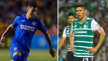 Oribe Peralta y Cata Domínguez en un partido de Santos y Cruz Azul