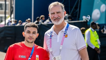 Paris (FRA), 7 August 2024: Alberto GINÉS LÓPEZ of Spain and King of Spain in the men's Boulder & Lead semi-final during the Olympic Games Paris 2024.