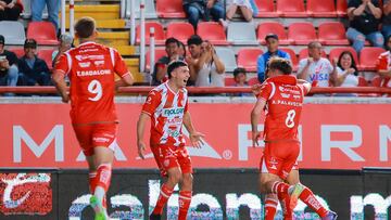 Jose Rodriguez celebrates his goal 1-0 of Necaxa during the 13th round match between Necaxa and Queretaro as part of the Liga BBVA MX, Torneo Clausura 2025 at Victoria Stadium, on March 28, 2025 in Aguascalientes, Mexico.