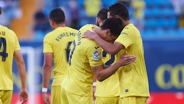 Villarreal players celebrates a goal during the La Liga Santander match between Villarreal and Sevilla at Estadio Ciutat de La Ceramica on 16 May, 2021 in Vila-real, Spain
 AFP7 
 16/05/2021 ONLY FOR USE IN SPAIN