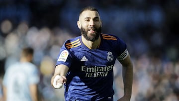 Soccer Football - LaLiga - Celta Vigo v Real Madrid - Estadio de Balaidos, Vigo, Spain - April 2, 2022 Real Madrid&#039;s Karim Benzema celebrates scoring their first goal REUTERS/Miguel Vidal