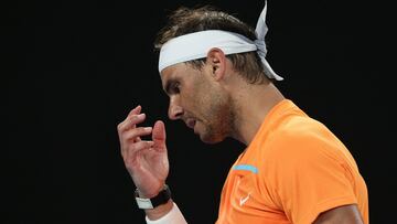 Tennis - Australian Open - Melbourne Park, Melbourne, Australia - January 18, 2023 Spain's Rafael Nadal reacts during his second round match against Mackenzie Mcdonald of the U.S. REUTERS/Loren Elliott