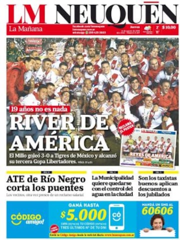 La tercera Copa Libertadores llegó para River Plate y el mundo deportivo se rindió a sus pies.