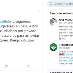 El gesto del médico del Betis para no saturar los hospitales