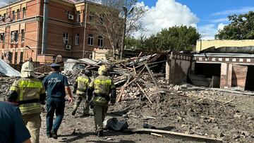 View of the site of the blast in the central of Taganrog, Russia July 28, 2023. Telegram channel of Vasily Golubev, Governor of the Rostov region/Handout via REUTERS ATTENTION EDITORS - THIS IMAGE WAS PROVIDED BY A THIRD PARTY. NO RESALES. NO ARCHIVES. MANDATORY CREDIT