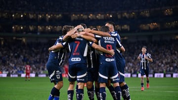 German Berterame celebrates his goal 3-1 of Monterrey during the Quarter-Final first leg match between Monterrey and Toluca as part of the Liga BBVA MX, Torneo Clausura 2025 at BBVA Bancomer Stadium on May 07, 2025 in Monterrey, Nuevo Leon, Mexico.