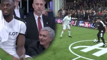 Las caras de Mou y Bolt con la dupla Infantino-Maradona