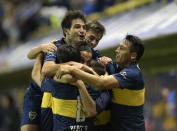  Pablo Perez celebra el segundo tanto de Boca Juniors sobre River Plate.