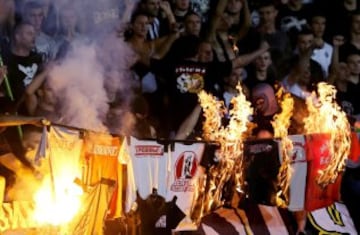 Partizan Belgrade fans burn Red Star jerseys during the Serbian SuperLiga soccer match between Partizan and Red Star in Belgrade, Serbia, 17 September 2016. Partizan won 1-0. (Belgrado) EFE/EPA/KOCA SULEJMANOVIC