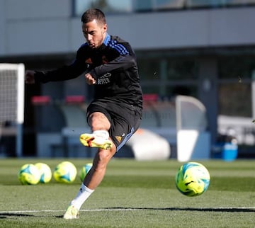 Hazard, durante el último entrenamiento del Real Madrid.