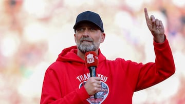 Liverpool (United Kingdom), 19/05/2024.- Liverpool manager Jurgen Klopp speaks after his very last match with Liverpool after the English Premier League soccer match of Liverpool FC against Wolverhampton Wanderers, in Liverpool, Britain, 19 May 2024. (Reino Unido) EFE/EPA/ADAM VAUGHAN EDITORIAL USE ONLY. No use with unauthorized audio, video, data, fixture lists, club/league logos, 'live' services or NFTs. Online in-match use limited to 120 images, no video emulation. No use in betting, games or single club/league/player publications.