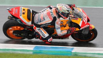 Repsol Honda Team rider Marc Marquez of Spain rides his motorcycle during a MotoGP practice session at the Japanese Grand Prix at the Twin Ring Motegi circuit in Motegi, Tochigi prefecture on September 24, 2022. (Photo by Toshifumi KITAMURA / AFP)