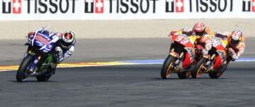 Jorge Lorenzo por delante de Marc Márquez y Dani Pedrosa.