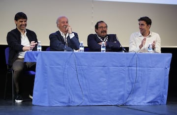 Fernando Morientes, Vicente del Bosque, Enrique Ortego y Jaime Mata, durante la presentaci&oacute;n de la Livall Cup 2022.