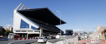 The half-demolished Vicente Calderón stadium pictured during the first week of November with the M-30 diverted past the main stand.