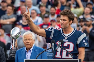 Tom Brady during halftime of the season-opening game between the Patriots and the Philadelphia Eagles.