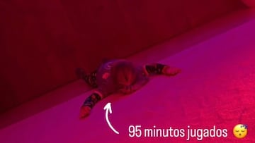 Imagen del hijo de Griezmann al término del Barça-Atleti de Copa en una storie colgada en Instagram por su madre, Erika Choperena.