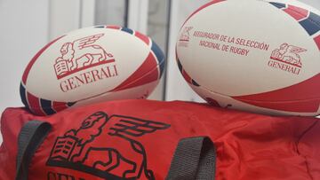 Imagen de un balón de rugby con el logo de Generali, patrocinador de la Real Federación Española de Rugby.