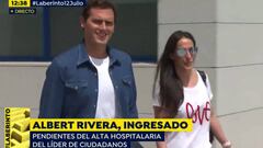 Albert Rivera abandonando el Hospital Universitario HM Puerta del Sur de M&oacute;stoles (Madrid) el 12 de julio de 2019, tras dos d&iacute;as ingresado por una gastroenteritis aguda, acompa&ntilde;ado de Mal&uacute;.