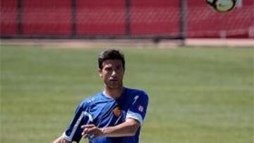 El centrocampista Josep Lluís <b>Martí</b>, durante un entrenamiento con el Mallorca.