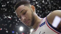 PHILADELPHIA, PA - APRIL 14: Ben Simmons #25 of the Philadelphia 76ers looks on after Game One of the first round of the 2018 NBA Playoff against the Miami Heat at Wells Fargo Center on April 14, 2018 in Philadelphia, Pennsylvania. The 76ers defeated the Heat 130-103. NOTE TO USER: User expressly acknowledges and agrees that, by downloading and or using this photograph, User is consenting to the terms and conditions of the Getty Images License Agreement.   Mitchell Leff/Getty Images/AFP
 == FOR NEWSPAPERS, INTERNET, TELCOS &amp; TELEVISION USE ONLY ==