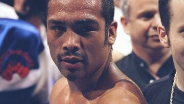 9 Jun 1997:  Carlos Hernandez celebrates after his bout versus Jose Montez at the Arrowhead Pond in Anaheim, California. Hernandez won the bout by way of knockout in the second round. Mandatory Credit: Jed Jacobsohn  /Allsport