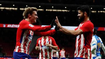 Soccer Football - La Liga Santander - Atletico Madrid vs Leganes - Wanda Metropolitano, Madrid, Spain - February 28, 2018 Atletico Madrid’s Antoine Griezmann celebrates scoring their fourth goal with Diego Costa REUTERS/Juan Medina