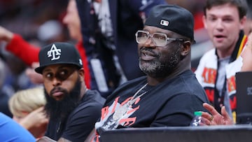 Shaquille O'Neal at Game Three of the Eastern Conference First Round between the Miami Heat and the Atlanta Hawks at State Farm Arena.