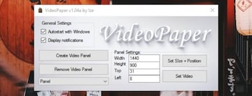 Interfaz principal de VideoPaper para los ajustes