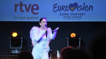 La cantante Banca Paloma actúa durante un evento de despedida antes de su viaje a Liverpool para representar a España en el Festival de Eurovisión 2023, en los cines Callao, a 27 de abril de 2023, en Madrid (España). El evento ha consistido en un concierto en el que han actuado Blanca Paloma y otros artistas. Además, se ha presentado y proyectado el programa de RTVE Play ‘Dime. Historia de una canción’, que conmemora los 20 años de la participación de la cantante Beth en Eurovisión.
27 ABRIL 2023;EUROVISIÓN;CANTANTE;MÚSICA;FESTIVAL;EUROPA;RTVE;CULTURA
Fernando Sánchez / Europa Press
27/04/2023