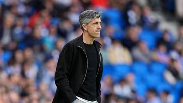 SAN SEBASTIAN, SPAIN - MARCH 19: Imanol Alguacil, Head Coach of Real Sociedad, looks on during the LaLiga Santander match between Real Sociedad and Elche CF at Reale Arena on March 19, 2023 in San Sebastian, Spain. (Photo by Juan Manuel Serrano Arce/Getty Images)