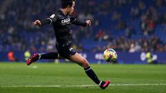 BARCELONA, SPAIN - FEBRUARY 13: Takefusa Kubo of Real Sociedad scores their side's first goal during the LaLiga Santander match between RCD Espanyol and Real Sociedad at RCDE Stadium on February 13, 2023 in Barcelona, Spain. (Photo by Pedro Salado/Quality Sport Images/Getty Images)