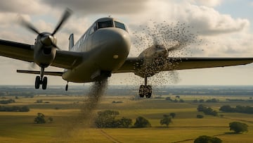 Plane drops flies - artist's impression