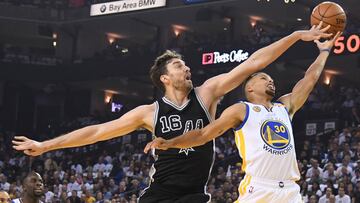 Octobeer 25, 2016; Oakland, CA, USA; Golden State Warriors guard Stephen Curry (30) shoots the ball against San Antonio Spurs center Pau Gasol (16) during the first quarter at Oracle Arena. Mandatory Credit: Kyle Terada-USA TODAY Sports