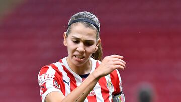 Alicia Cervantes of Guadalajara during the 5th round match between Guadalajara and Queretaro as part of the Liga BBVA MX Femenil, Torneo Apertura 2024 at Akron Stadium on August 12, 2024 in Guadalajara, Jalisco, Mexico.