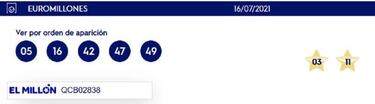 Euromillones: comprobar los resultados del sorteo de hoy, viernes 16 de julio