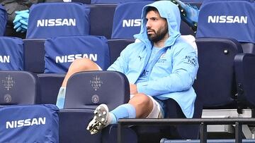 Sergio Agüero, en el banquillo del Etihad en el City-Chelsea de este sábado.