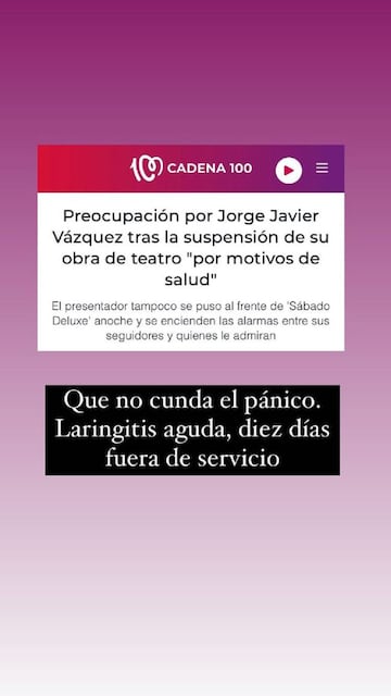 Captura de las stories de Jorge Javier Vázquez.