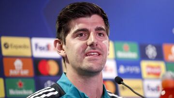 Thibaut Courtois, en la rueda de prensa previa al Chelsea-Real Marid de ida de cuartos de final de la Champions.