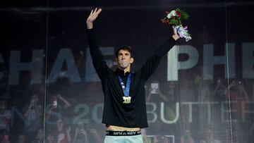 OMAHA, NE - JUNE 29: Michael Phelps of the United States participates in the medal ceremony for the Men&#039;s 200 Meter Butterfly during Day Four of the 2016 U.S. Olympic Team Swimming Trials at CenturyLink Center on June 29, 2016 in Omaha, Nebraska.   J