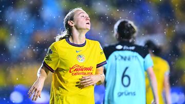 Sarah Luebbert of America during the semi-finals match between America and Gotham FC as part of the Concacaf W Champions Cup at Universitario Stadium on May 21, 2025 in Monterrey, Nuevo Leon, Mexico.
